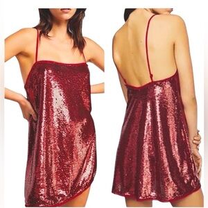 Free People Red Sequin Shift Mini Dress Holiday